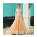 Modern V Neck Backless Long Sleeve Lace Tiered Appliques Wedding Dress Luxury Bridal Gowns